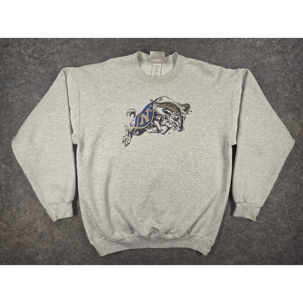 Vintage Naval Academy US Navy Goat Sweatshirt Grey Mens Medium Pullover Chief